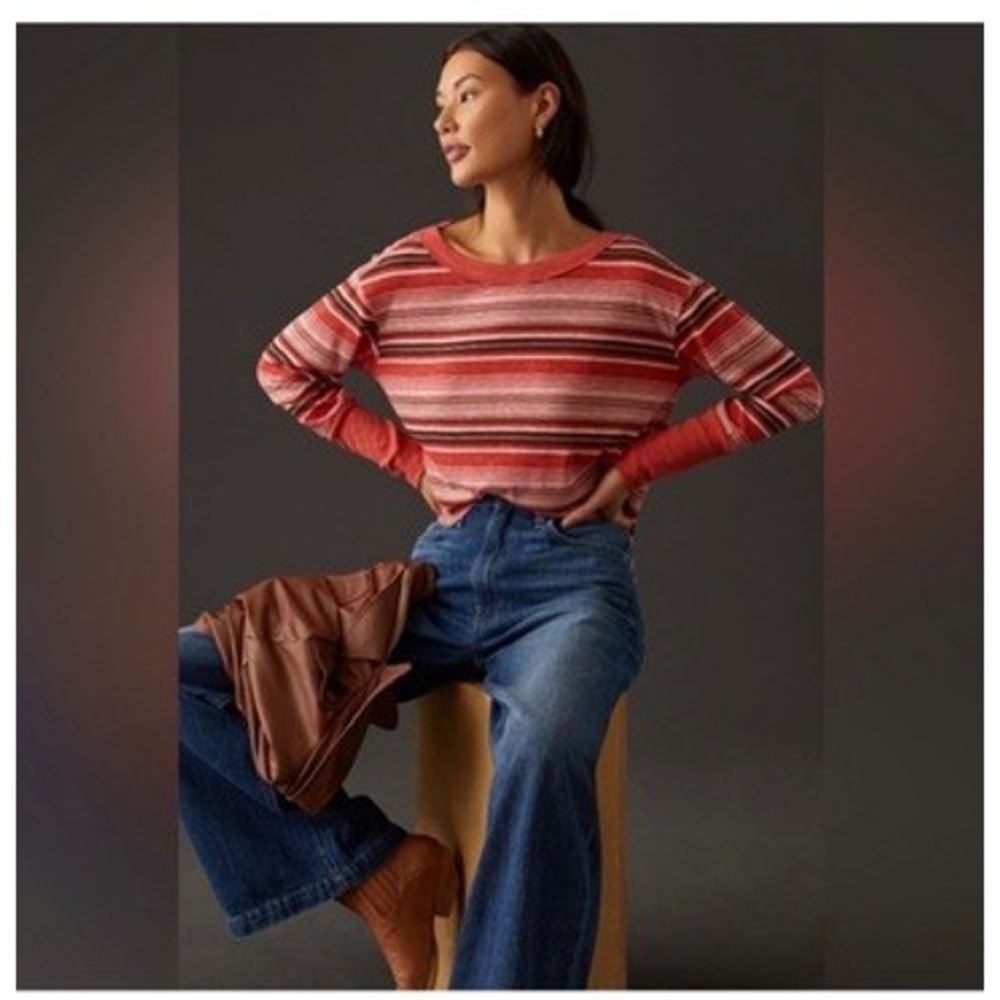 Anthropologie Pilcro Striped Long Sleeve Top Red Pink Size Medium
